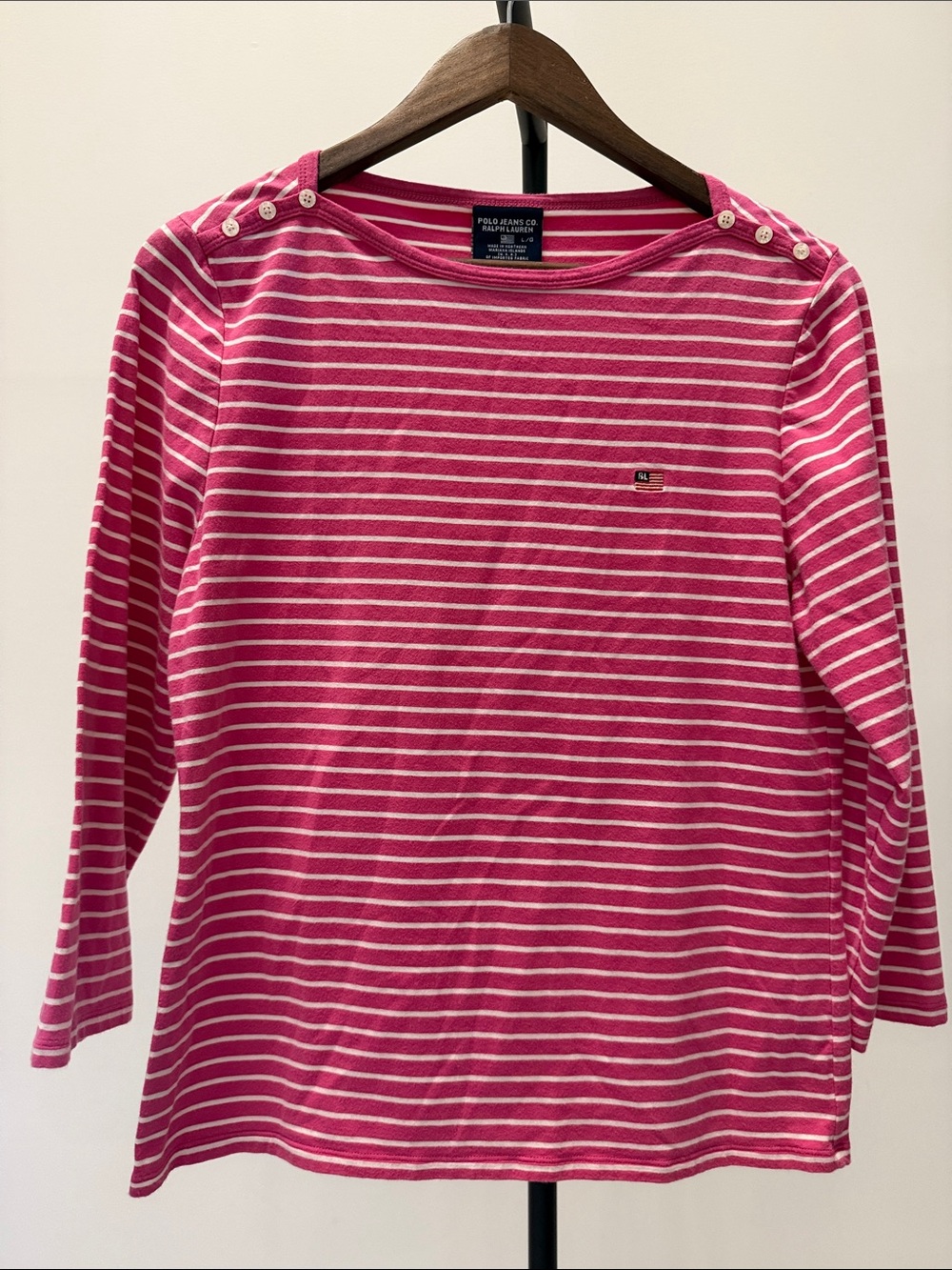 Vintage Polo Jeans Co. Ralph Lauren Pink Striped Boatneck Top - L